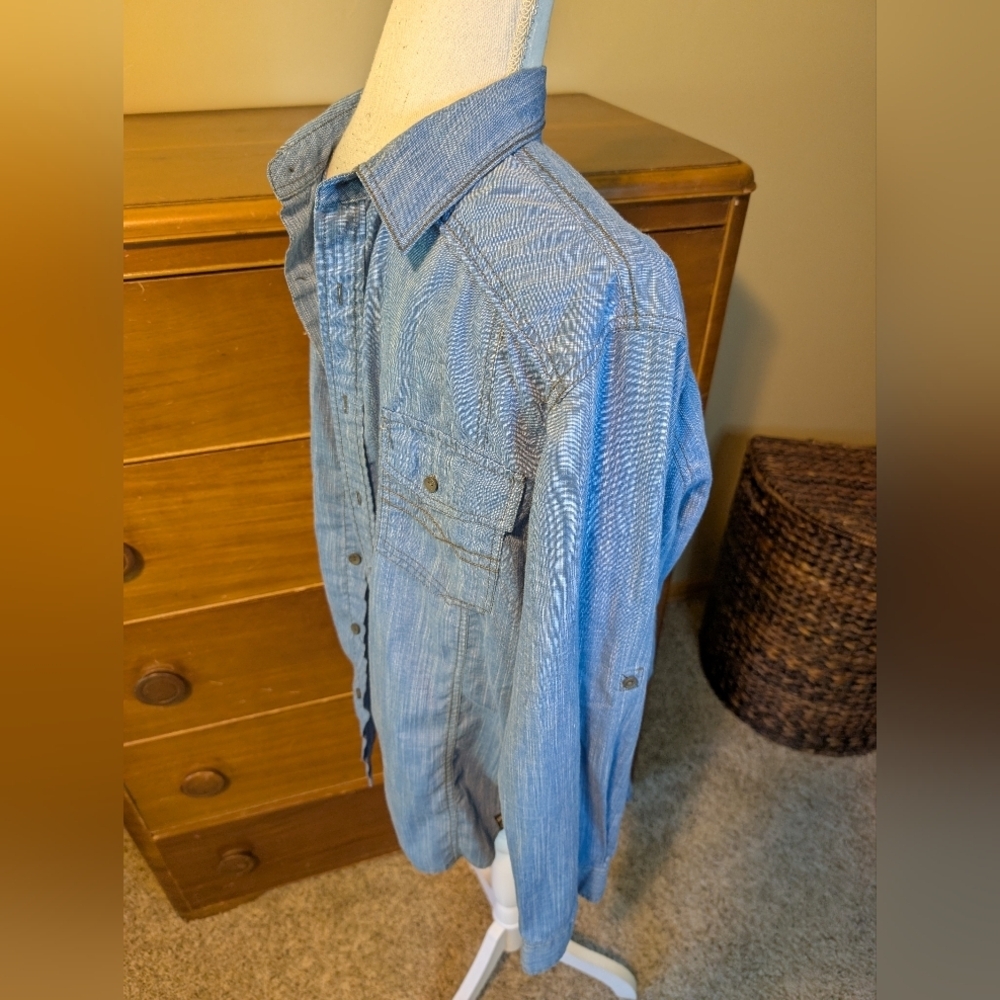 Surplus Custom Co. Mens Western Double Pocket Blue Button Down - Picture 4 of 10
